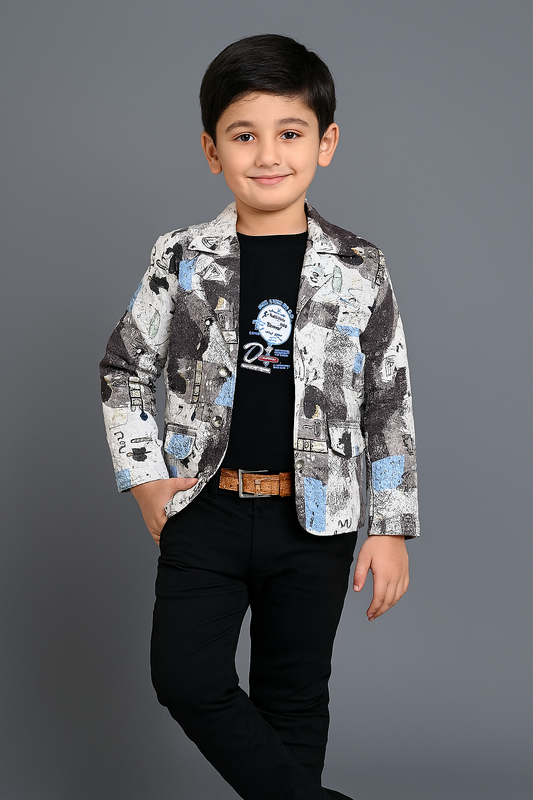 Kid - Printed Blazer with Black combo